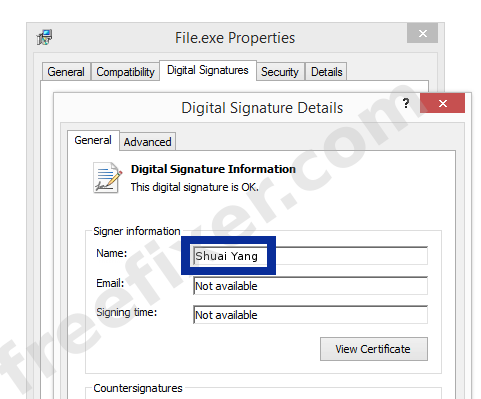 Screenshot of the Shuai Yang certificate